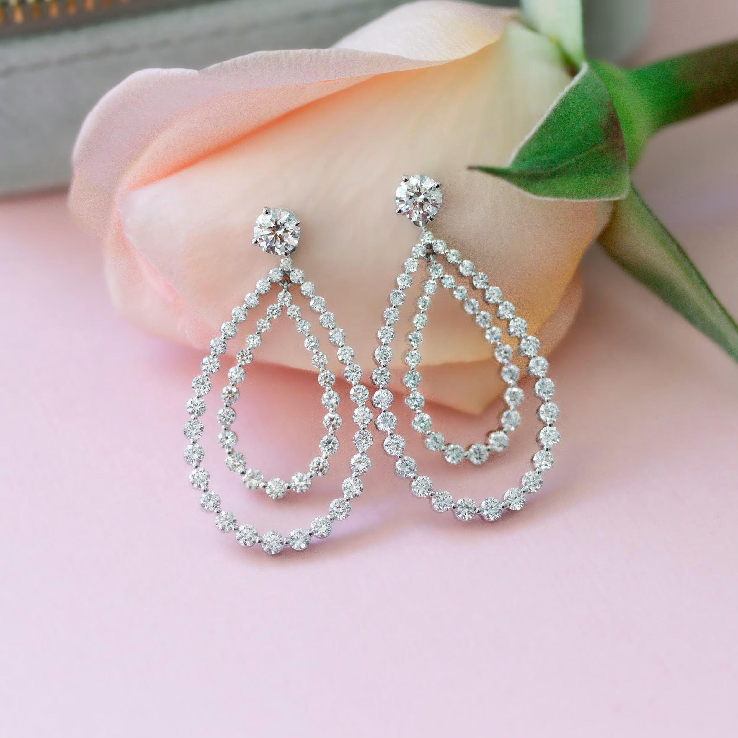 1.10 TCW Round Cut Moissanite Open Double Pear Jacket Earrings in Gold 2